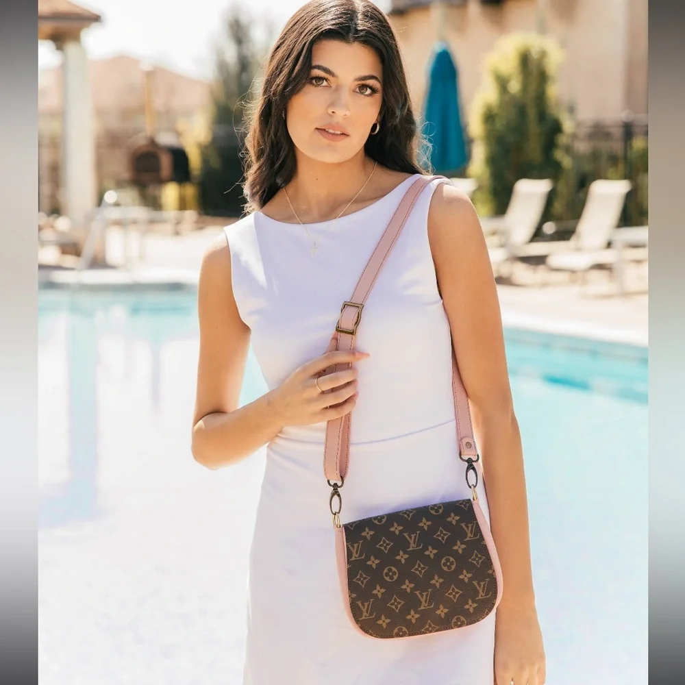 LV monogram and pink leather crossbody bag - Picture 3 of 12